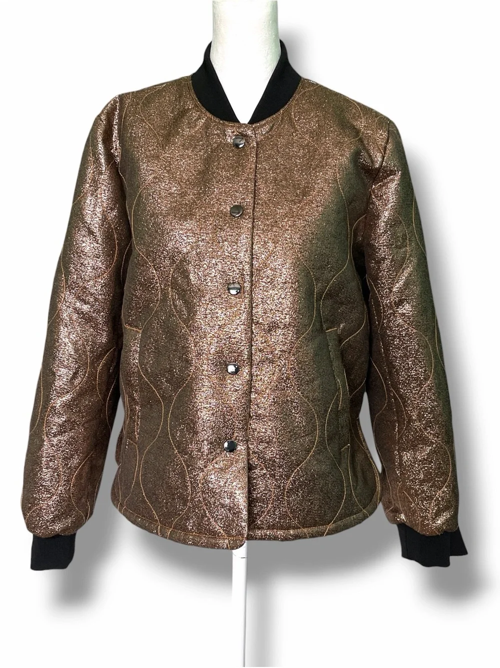 Madewell Metallic Gold Quilted Military Bomber Jacket H1293 Rare Sample Small